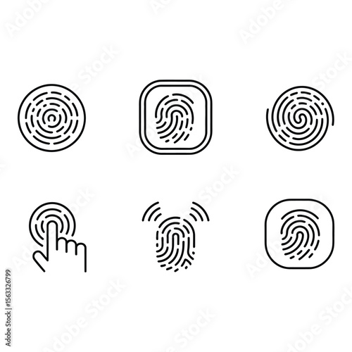 Fingerprint Icons Modern Minimalist Line Art Set for Security Biometrics and Technology Designs