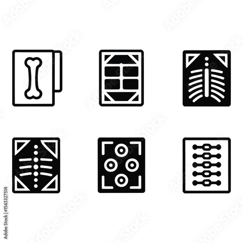 Medical X Ray Icon Set Black and White Minimalist Style Healthcare Diagnostics