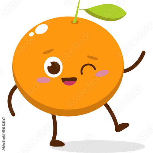Cute orange character kawai vector for orange mascot. happy face, winking eye,. smile