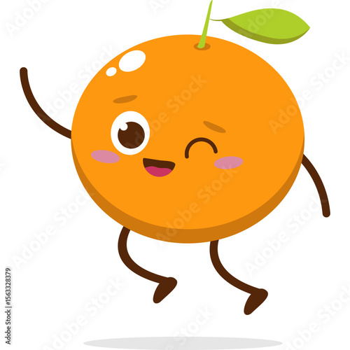 Cute orange character kawai vector for orange mascot. happy face, winking eye,. smile