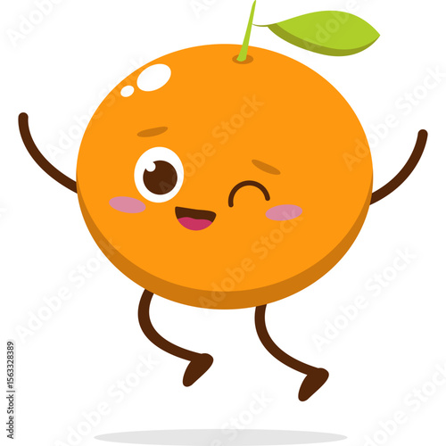 Cute orange character kawai vector for orange mascot. happy face, winking eye,. smile