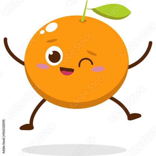 Cute orange character kawai vector for orange mascot. happy face, winking eye,. smile