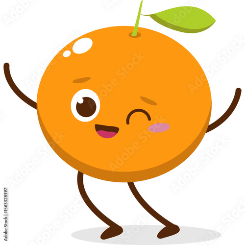 Cute orange character kawai vector for orange mascot. happy face, winking eye,. smile