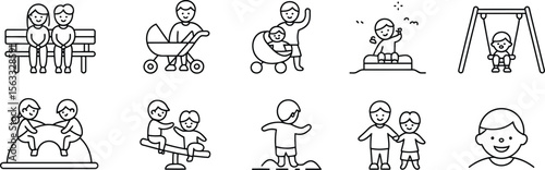 Family Bonding Activities with Children Icons - Playful Moments, Parenting, and Childhood Fun