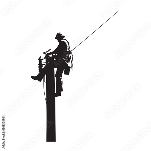 Lineman silhouette climbing electric pole vector artwork, Lineman silhouette vector flat illustration design