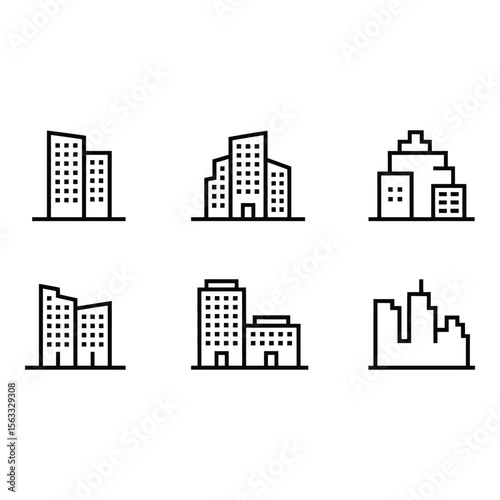 Modern Minimalist Line Art Building Icons Cityscape Architecture Urban Development Real Estate Business Corporate