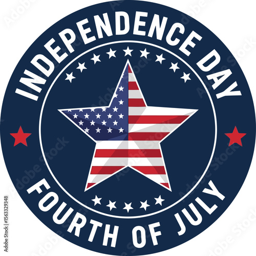 Patriotic Independence Day Badge with American Flag Star and Festive Fourth of July Text isolated on transparent background