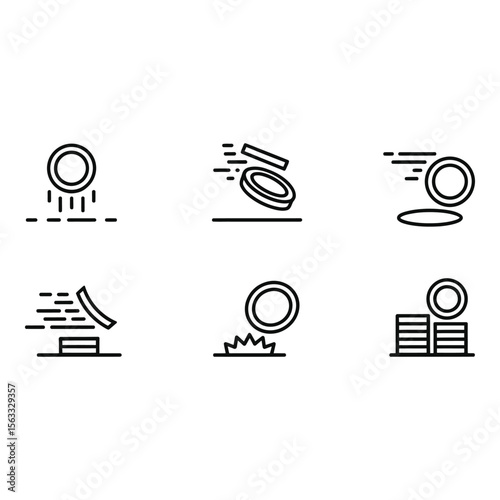 Modern Minimalist Line Icons Coin Toss Falling Spinning Stacking Financial Success Graphics