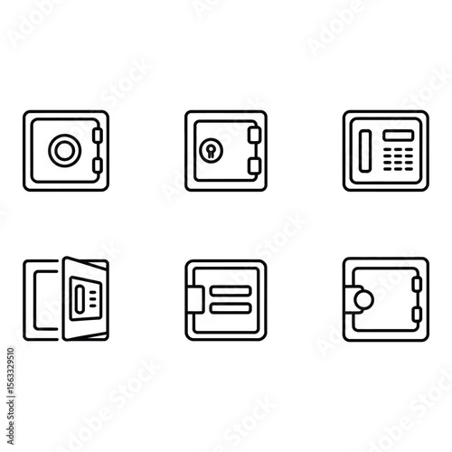 Modern Minimalist Line Icons Secure Storage Safety Deposit Box and Digital Security