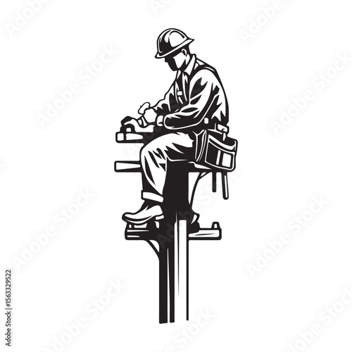 Lineman silhouette climbing electric pole vector artwork, Lineman silhouette vector flat illustration design
