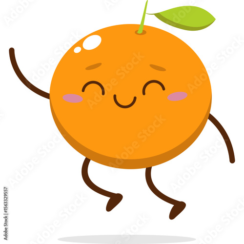 Cute orange character kawai vector for orange mascot. happy face, winking eye,. smile