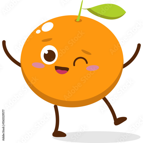 Cute orange character kawai vector for orange mascot. happy face, winking eye,. smile