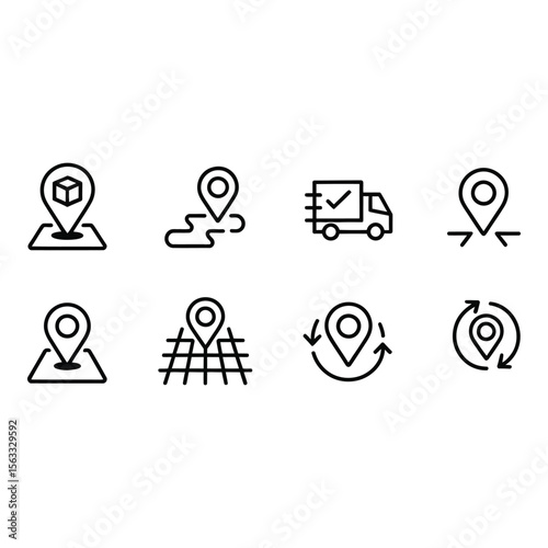 Modern Minimalist Location Tracking Icons Delivery Route GPS and Mapping Symbols