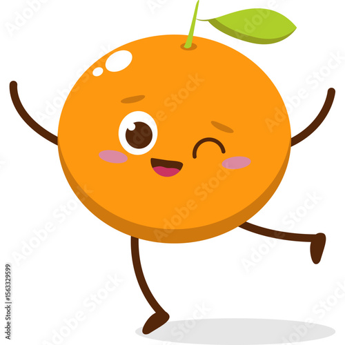 Cute orange character kawai vector for orange mascot. happy face, winking eye,. smile