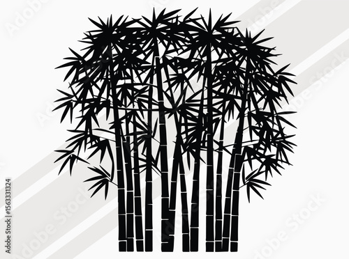 Serene Bamboo Forest Silhouette with Tall Elegant Trees in Natural Black and White Artistic Design