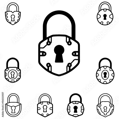 A powerful visual metaphor for containment, this lock silhouette collection represents keeping something hidden