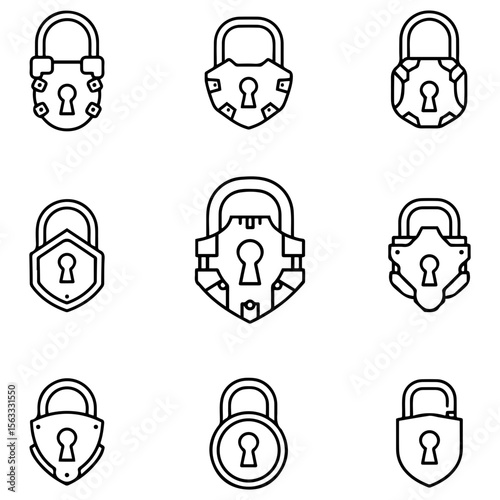 A beautiful and cryptic collection of lock icons, perfect for designs related to enigmas and secret societies