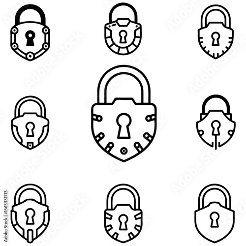 A vector assortment of enigmatic lock icons, perfect for escape room branding and mystery-themed design projects