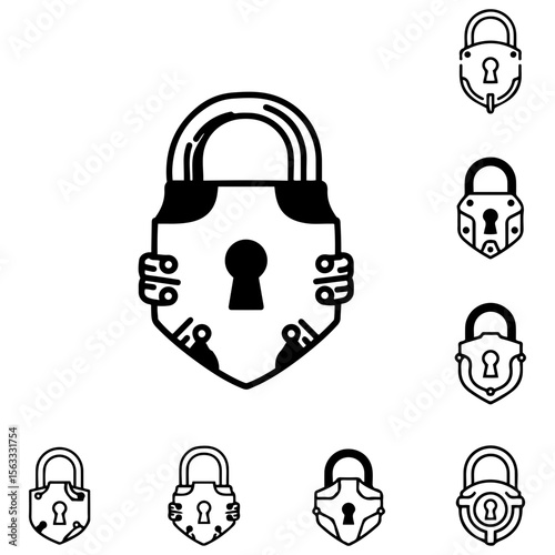 An authoritative collection of lock silhouettes for representing secure transactions and financial agreements