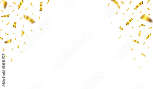 Gold confetti isolated on white background, celebration party background design. Falling shiny golden confetti isolated. Celebration Concept with Empty Space for Text. Holiday, birthday