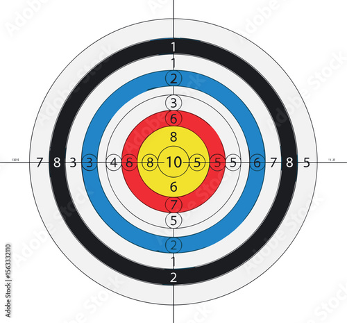 archery target board with points, printable vector illustration