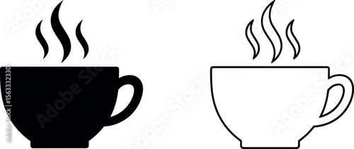 coffee mug icon. hot coffee or tea cup symbol with steam sign. transparent png and vector illustration