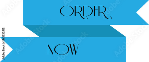 blue ribbon banner with black "Order Now" text for marketing, advertising, call to action, promotional design, or e-commerce visuals to boost engagement and sales conversion rates.
