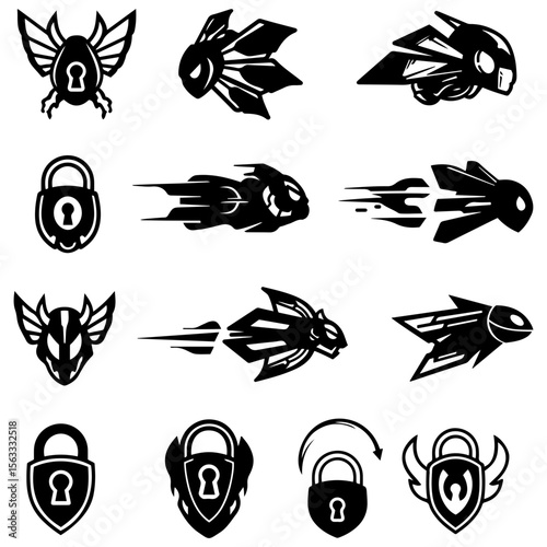 A clean and technical set of lock icons illustrating the principles of cryptographic security