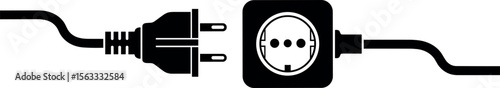 electrical cable, plug and socket as sine wave shape, vector illustration on transparent background