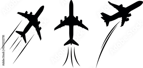 Flying plane with trail symbol. Aeroplane icon with trace path. Transparent PNG and vector illustration.