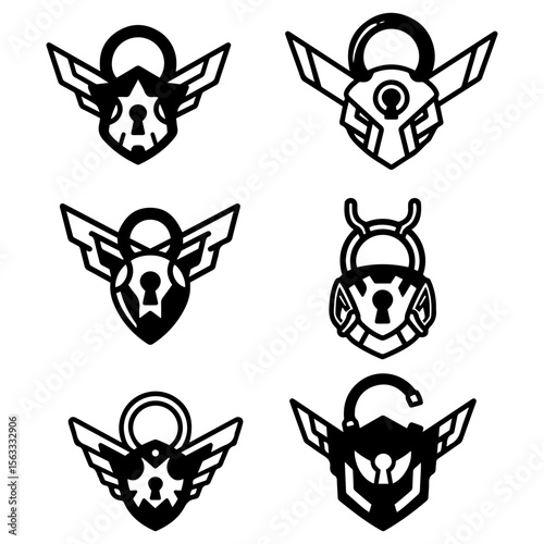 These stylish lock silhouettes are ideal for creating a trustworthy logo for a crypto exchange