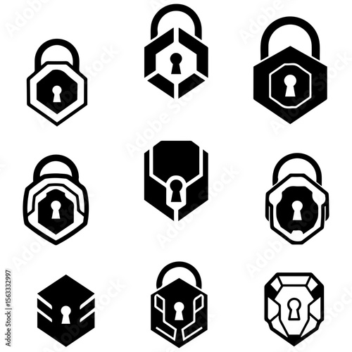 A complete set of lock silhouettes to use as game assets for quests and hidden treasures
