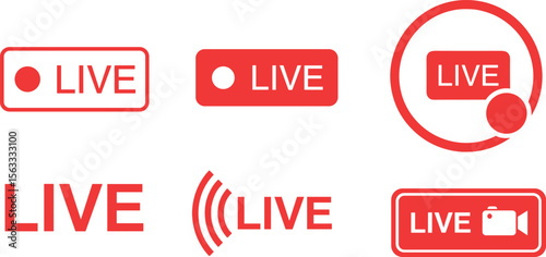 Live streaming red icon set. live broadcasting buttons and symbols. online stream icons. live stream logo. vector illustration transparent background