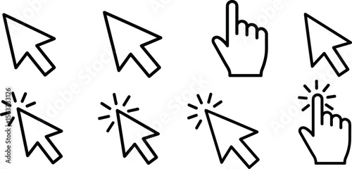 mouse cursor click and loading icon for computer, mobile app, animation, or ui design. mouse pointer black and white vector illustration on transparent background.
