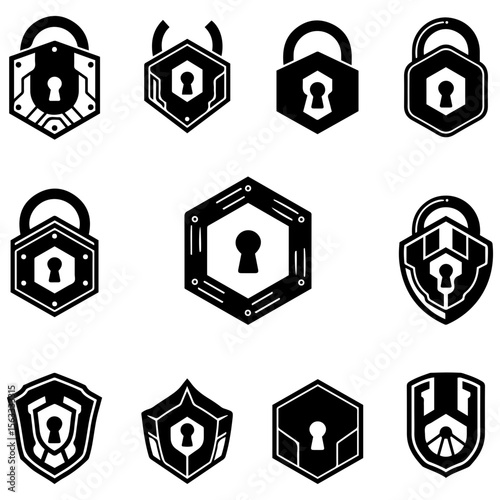 A variety of lock silhouettes that perfectly illustrate the concept of a "locked story" or a hidden narrative