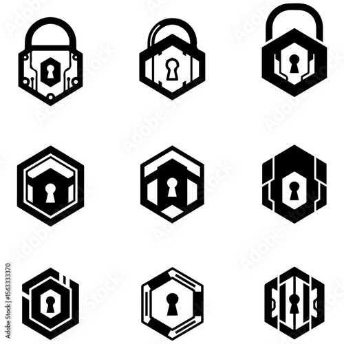 A fantastic collection of steampunk-inspired assets, featuring a variety of detailed lock silhouettes