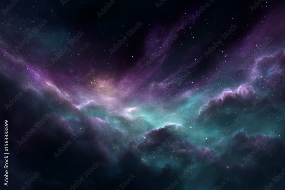 Fototapeta premium Cosmic Nebula with Purple and Green Gas Clouds