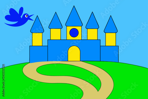 Fairy Tale Castle on Hilltop with Winding River View