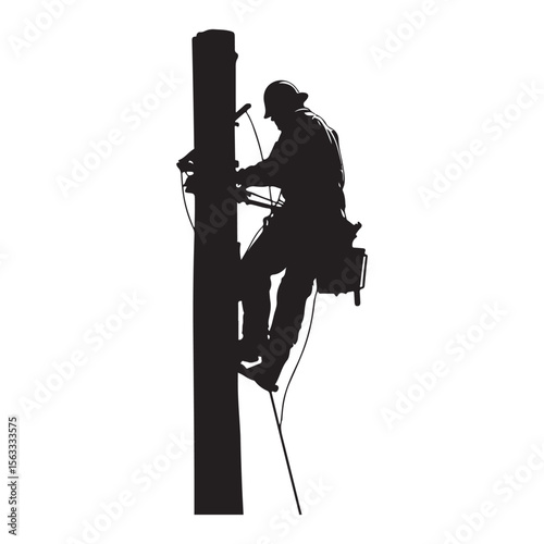 Lineman silhouette climbing electric pole vector artwork, Lineman silhouette vector flat illustration design