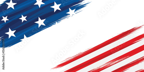 USA flag grunge background design. Hand drawn, brush stroke painted overly frame for American patriot event like fourth of July, memorial day. Transparent PNG and vector illustration