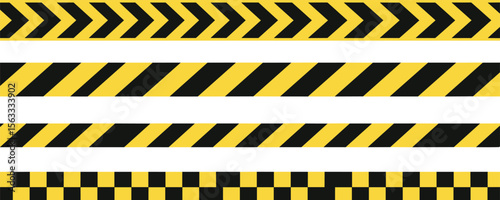 yellow and black caution warning tape set for industrial safety, road, construction, hazard area. vector illustration with transparent background.