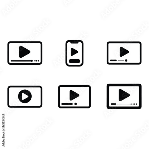 Six Modern Play Button Icons Versatile Video Player Symbols for Web and App Design