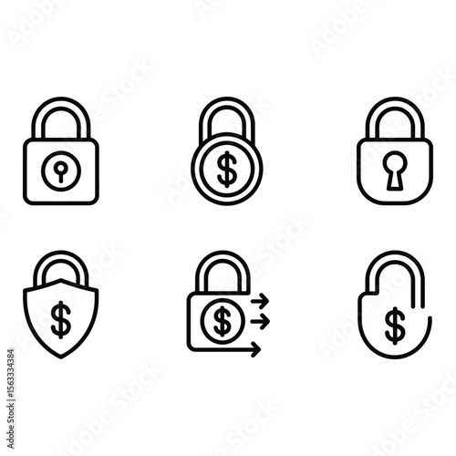 Six Modern Padlock Icons Financial Security Data Protection and Transaction Safety Symbols