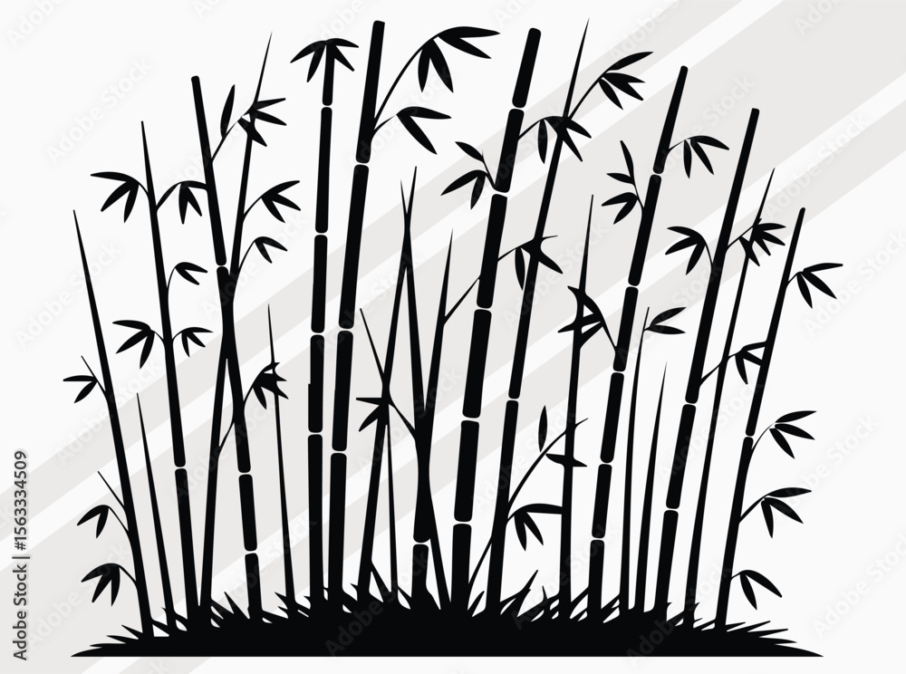 Obraz premium Serene Bamboo Forest Silhouette with Tall Elegant Trees in Natural Black and White Artistic Design