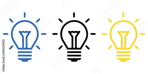 Set of simple outline light bulb icon illustration vector design with different color. Innovation, concept, inspiration, creative thinking, notion, thought, conclusion, and problem solving.