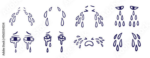 tears drop, eyes and tears doodle hand drawn icon set. Outline drawing line clipart symbol collection