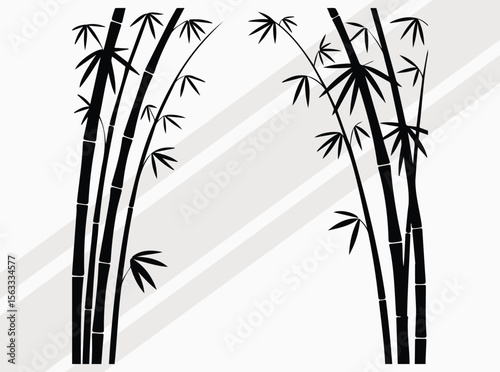 Serene Bamboo Forest Silhouette with Tall Elegant Trees in Natural Black and White Artistic Design