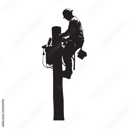 Lineman silhouette climbing electric pole vector artwork, Lineman silhouette vector flat illustration design