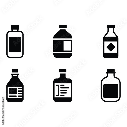 Six Simple Black Bottle Icons Versatile Packaging Minimalist Style Clean Design