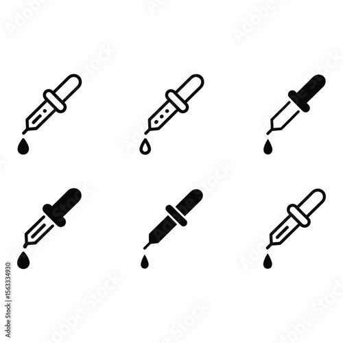 Six Simple Black Pipette Icons Medical Science or Chemistry Design Elements